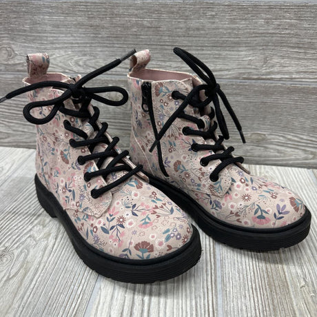 Side Zip Combat Boots Flowers