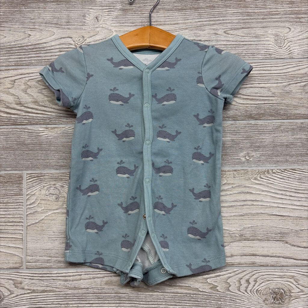 Snap Front Shorty Romper Whales 3M