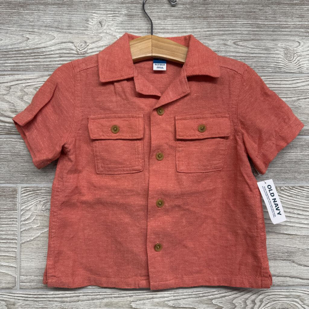 NEW Button Up Linen Shirt Pockets 2t
