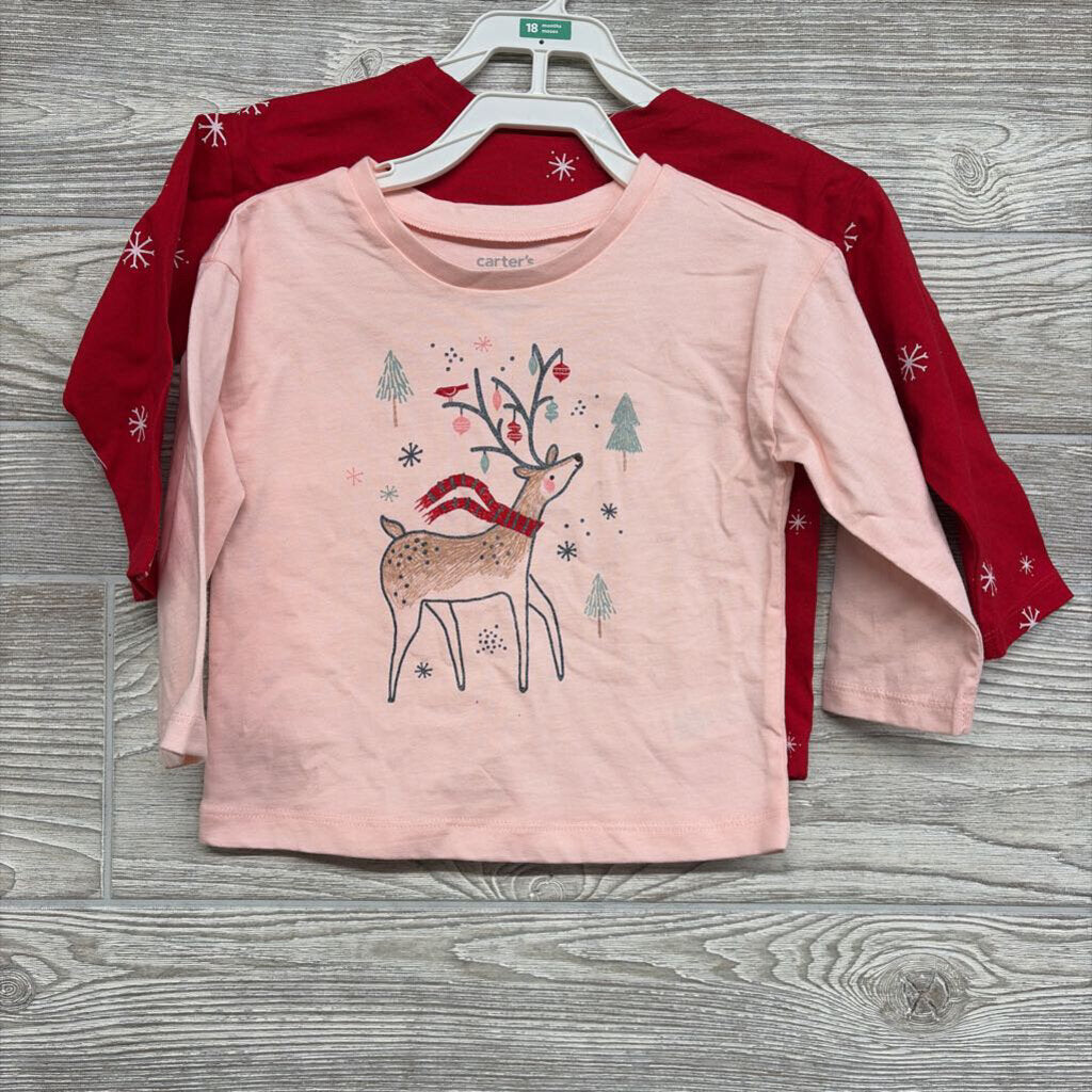 NEW 2 Pk Shirts Deer & Snowflakes 18M