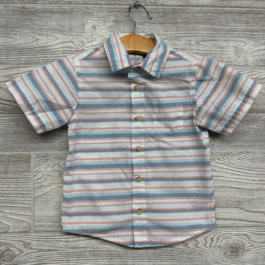 Button Up Shirt Stripes Chest Pocket 3t