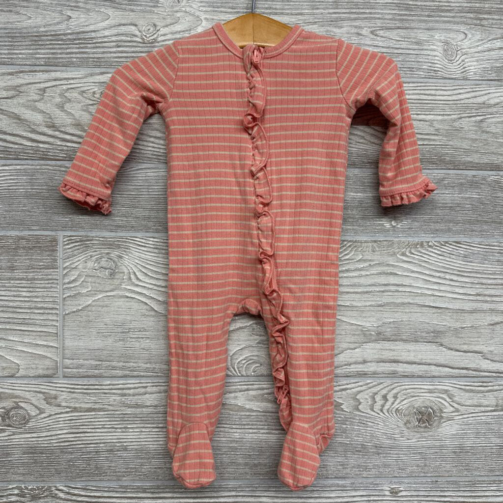 Striped Ribbed Outfit Ruffle Zipper 3M