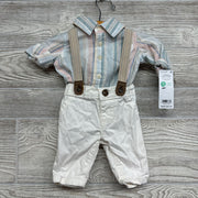 NEW Button Up Shirt Stripes & Suspender Pants NB