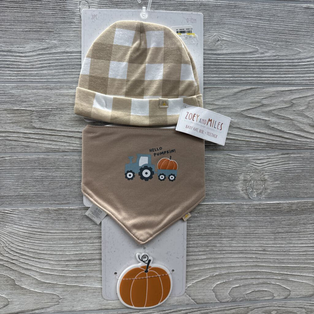 NEW Hat, Bandana Bib & Pumpkin Teether
