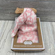 NEW Wooden Teether W/ Muslin Cuddler Animal Print