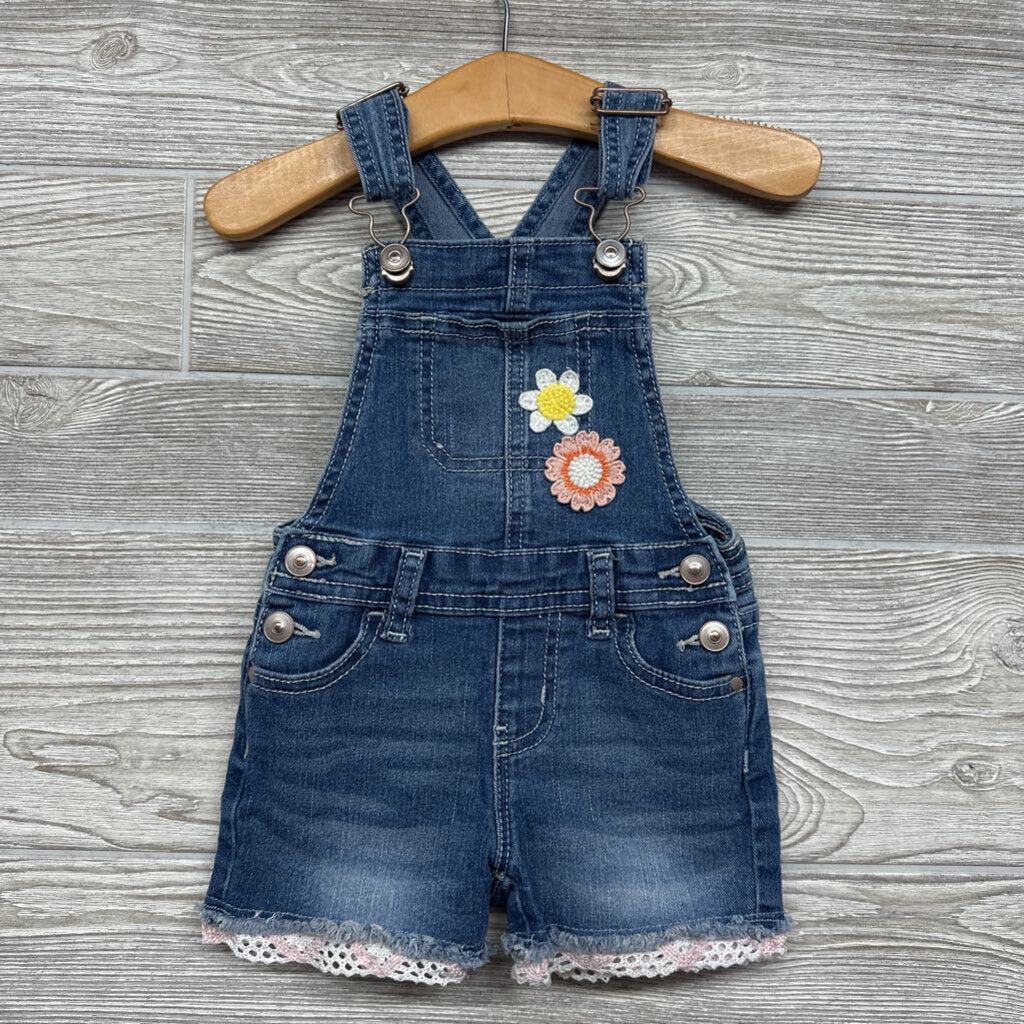 Denim Shortalls Embroidered Flowers 12M