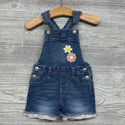 Denim Shortalls Embroidered Flowers 12M