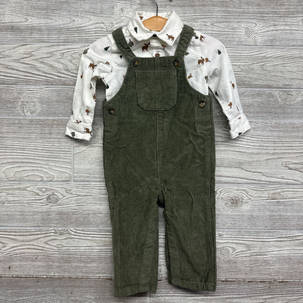 Corduroy Overalls & Button Up Shirt 18M