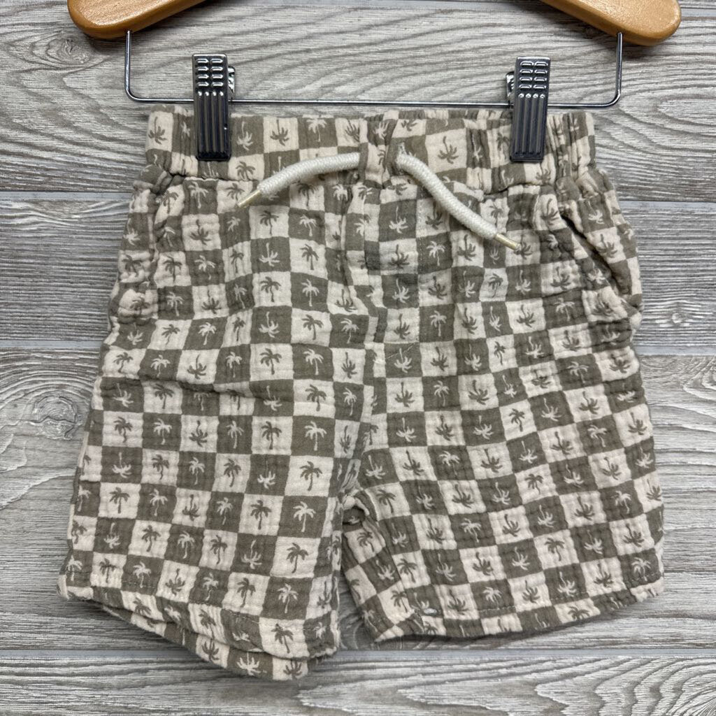 Muslin Button Up Shirt Palm Trees & Shorts 3t