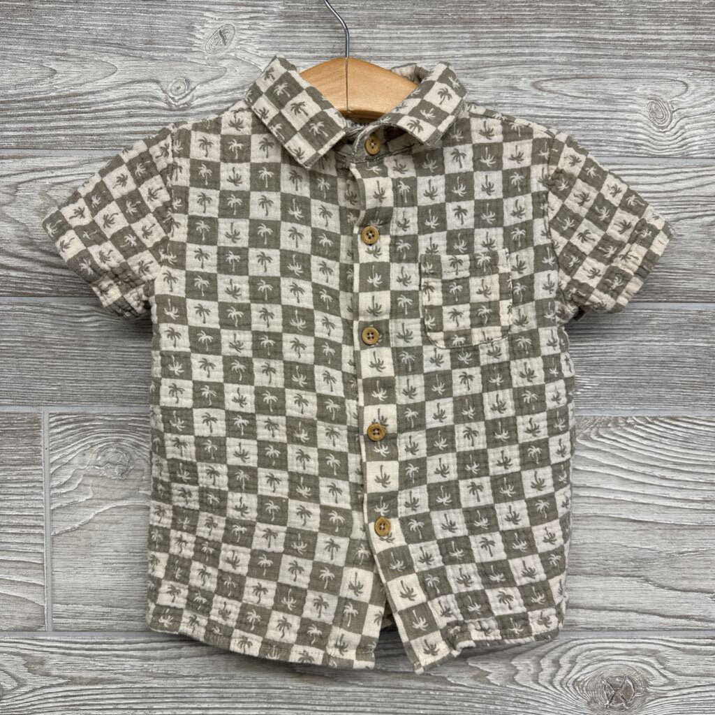 Muslin Button Up Shirt Palm Trees & Shorts 3t