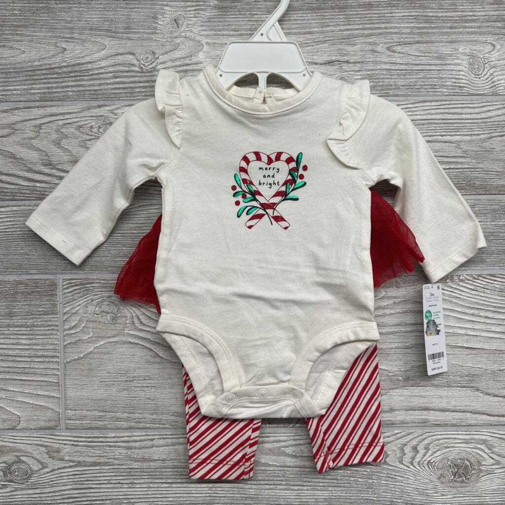 NEW LS Bodysuit & Tutu Leggings Merry And Bright Stripes 3m
