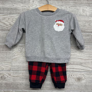 Fleece Crewneck & Joggers Santa Buffalo Plaid 9m *