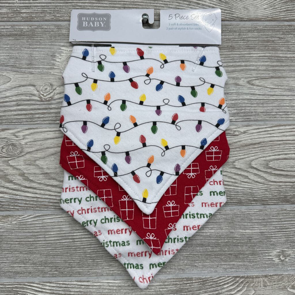 NEW 3 Pk Bandana Bibs Lights Presents Merry Christmas