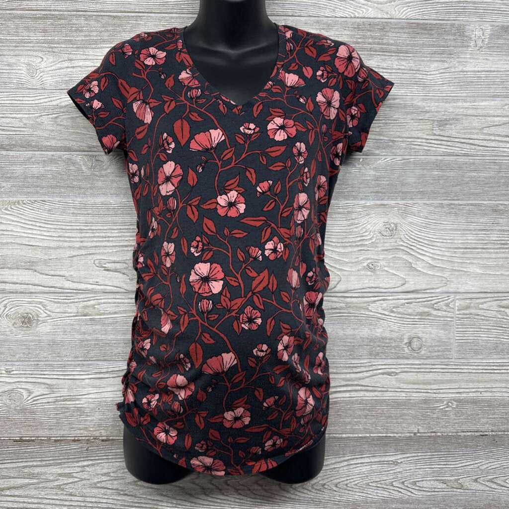 Ruched V Neck Shirt Flowers Medium