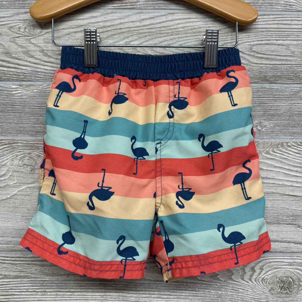Swim Trunks Stripes Flamingos