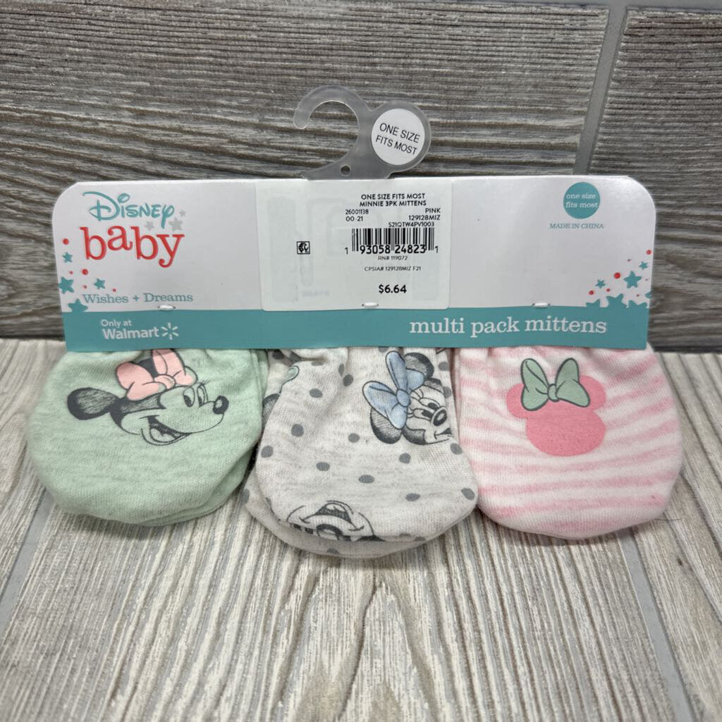 NEW 3 Pk No Scratch Mittens Minnie Mouse