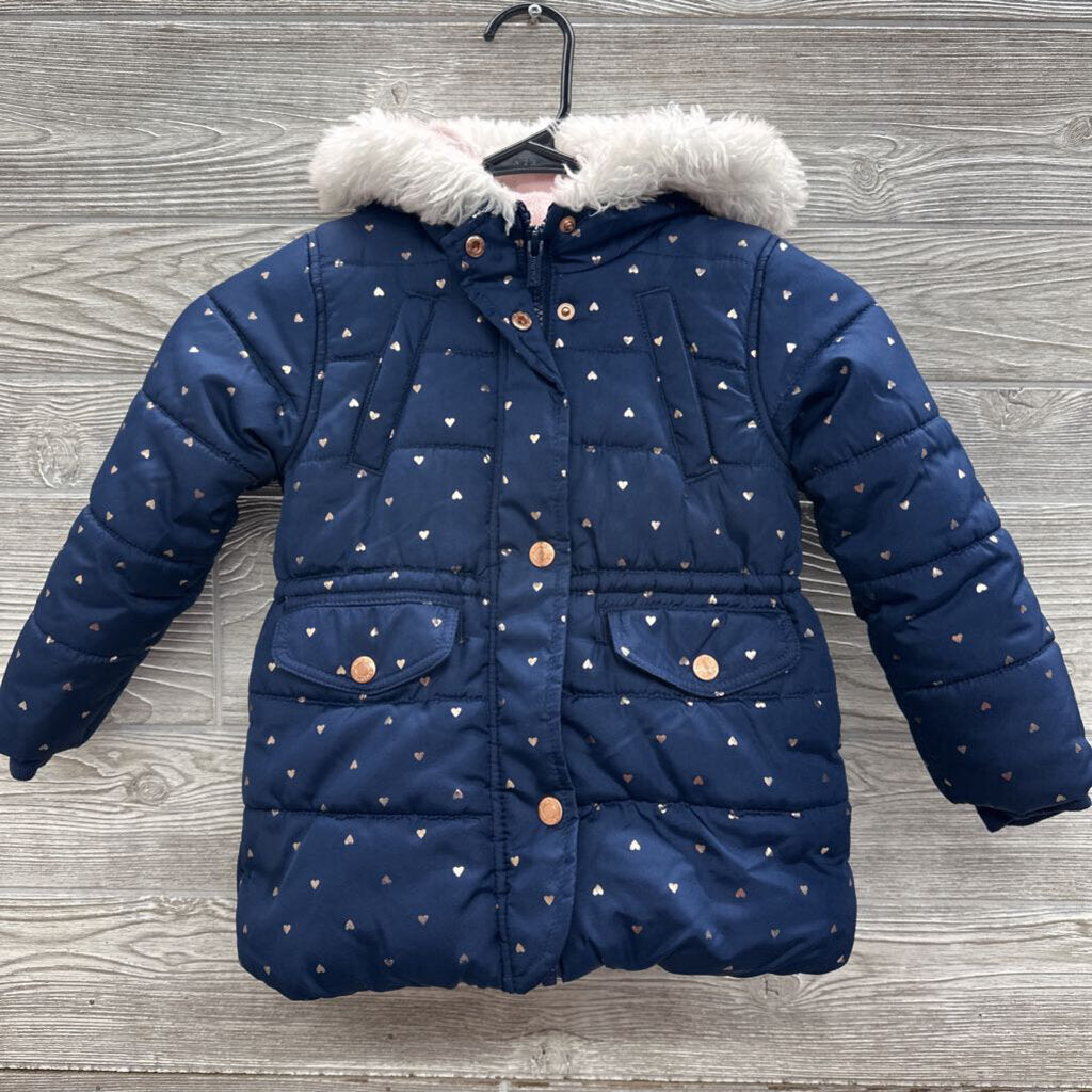 Puffer Coat Hearts Faux Fur Hood