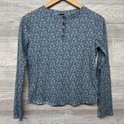 LS Waffle Knit Henley Flowers Lettuce Trim 14-16