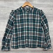 LS Button Up Plaid Shirt Ruffle Collar 14-16