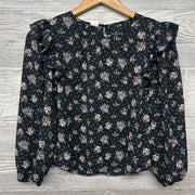 LS Sheer Blouse Flowers Ruffle 10-12