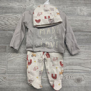 NEW LS Side Snap Shirt, Footed Pants & Hat Made With Love 0-3M