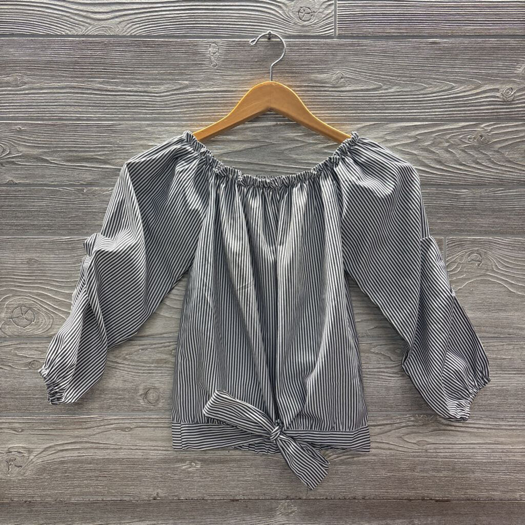 Ls Wide Neck Blouse Stripes Bow 12