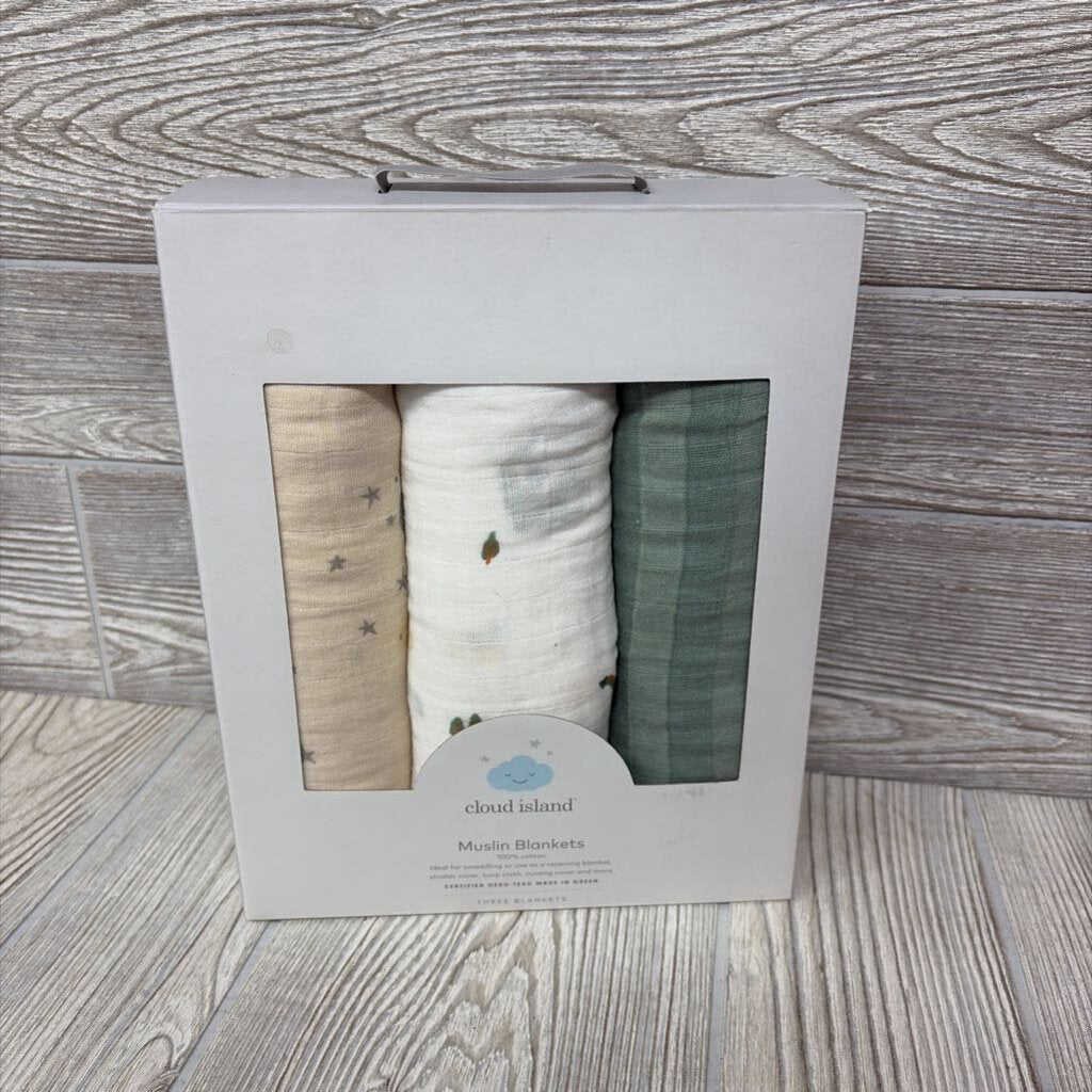 NEW 3 Pk Muslin Blankets Stars Dragons