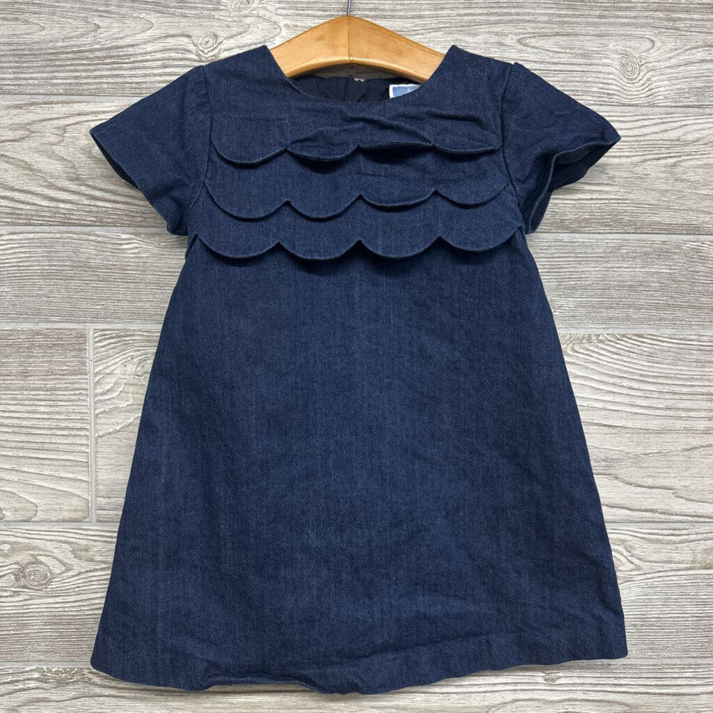 Denim Pinafore Dress Scallop Ruffles 3t