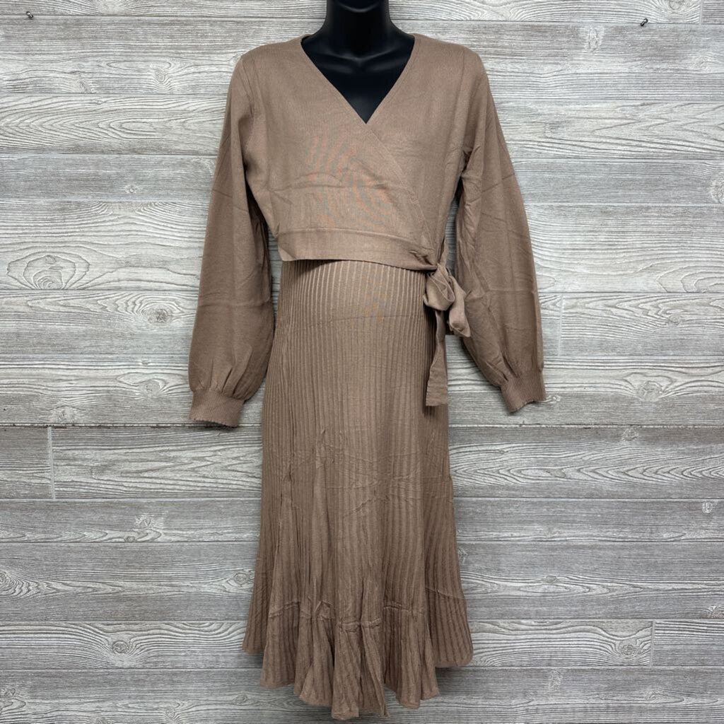NEW Wrap Dress Puff Sleeve Pleated Skirt Large