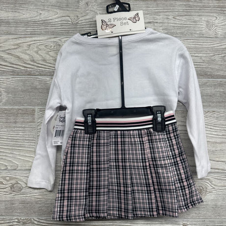 NEW LS Ribbed Shirt & Plaid Skirt NYC 3t