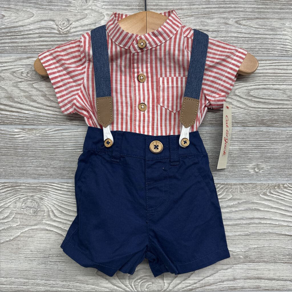NEW Button Up Bodysuit & Suspender Shorts Stripes nb
