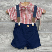 NEW Button Up Bodysuit & Suspender Shorts Stripes nb