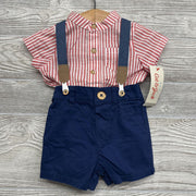 NEW Button Up Bodysuit & Suspender Shorts Stripes 0-3m
