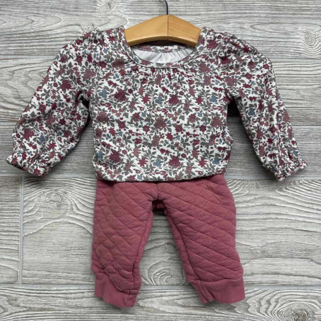 LS Bodysuit & Quilted Joggers Flowers 6m