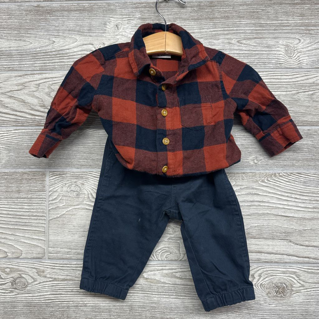 LS Button Up Bodysuit & Joggers Buffalo Plaid 6m