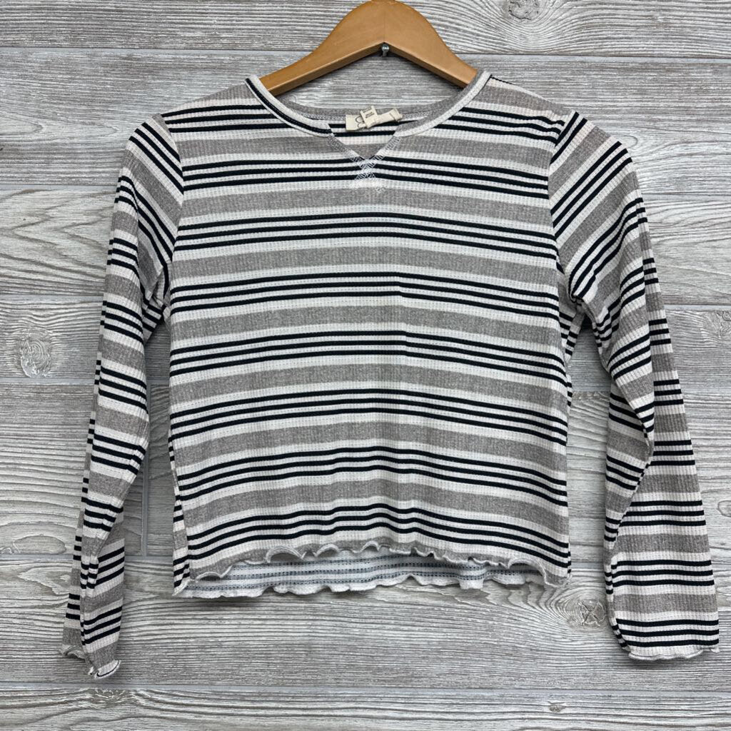 LS Waffle Knit Shirt Stripes V Cut Out 12