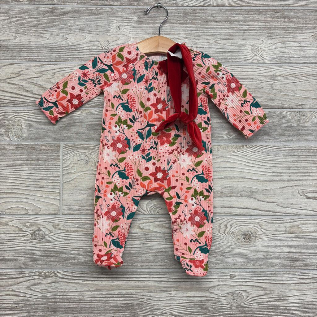 NEW Ribbed Poinsettia Sleeper W/ Velvet Headwrap 0-3m