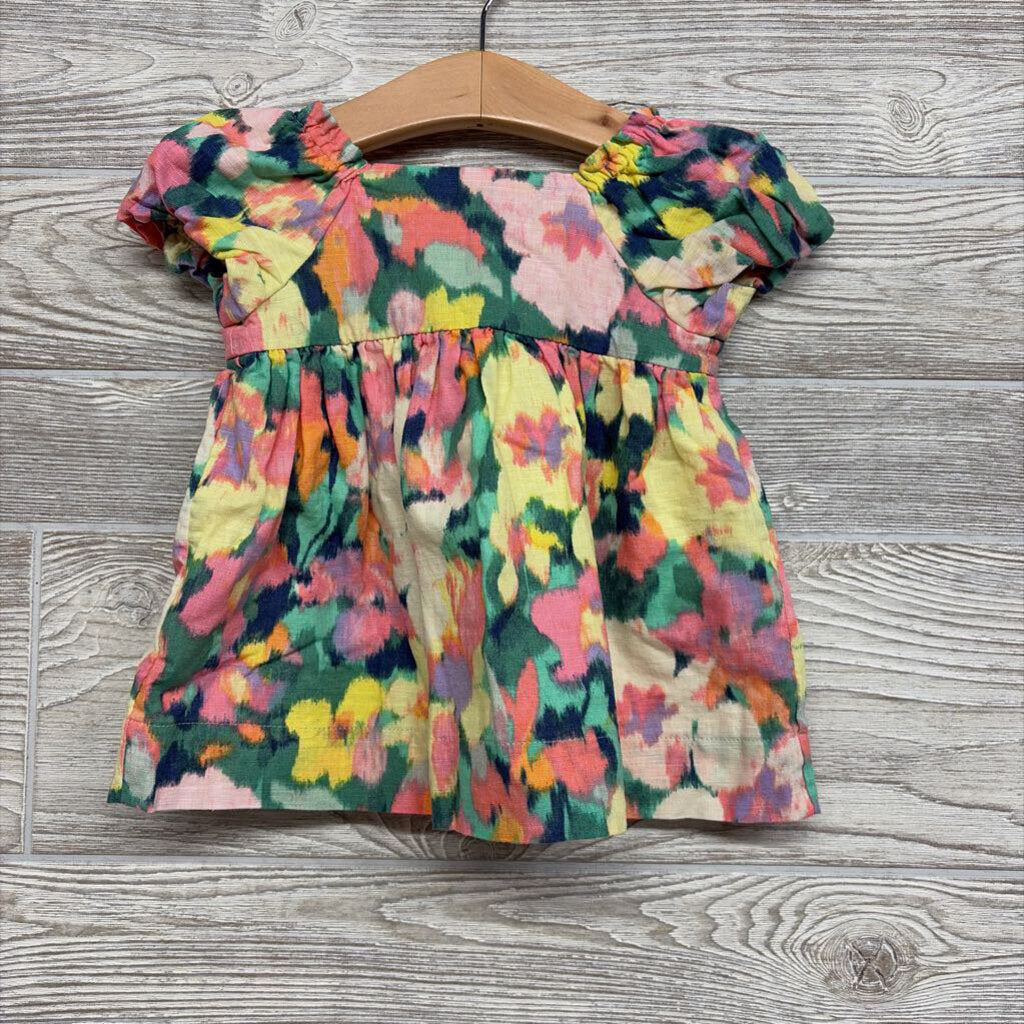 Linen Blend Dress Flowers 3-6m