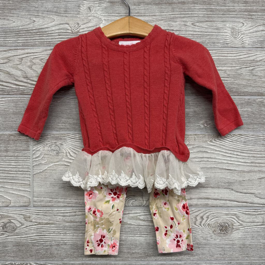 Ribbed 2fer Shirt & Flower Leggings 12M