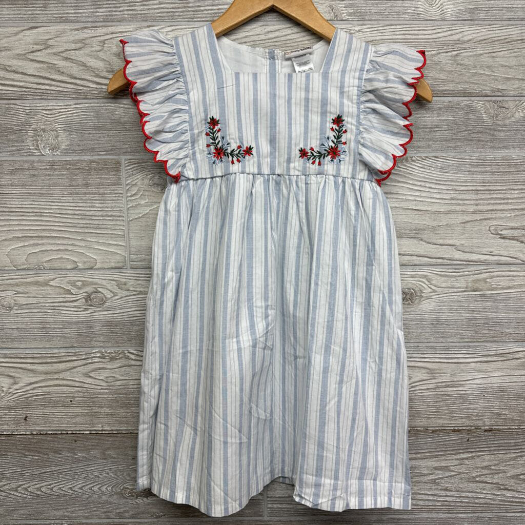 Dress Flutter Sleeves Stripes Embroidered Flowers 6x