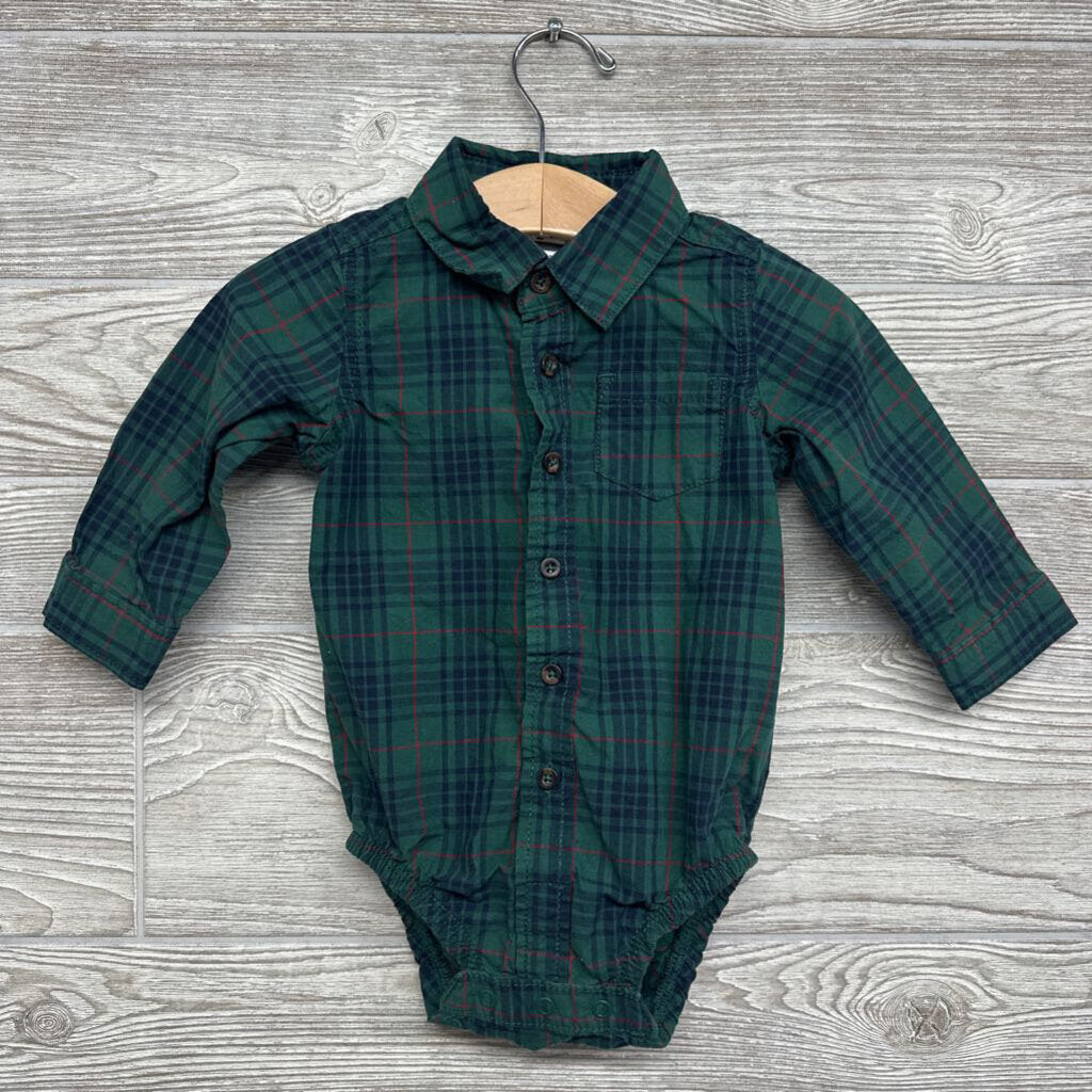 LS Plaid Button Up Bodysuit 12m