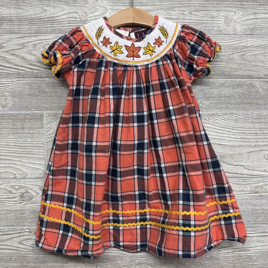 Smocked Plaid Dress Leaves 3t