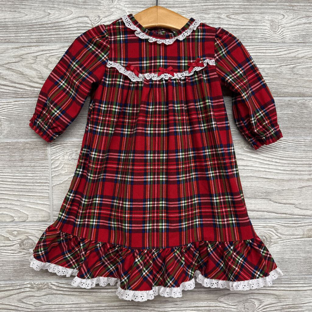 LS Plaid PJ Gown Eyelet Trim 12m