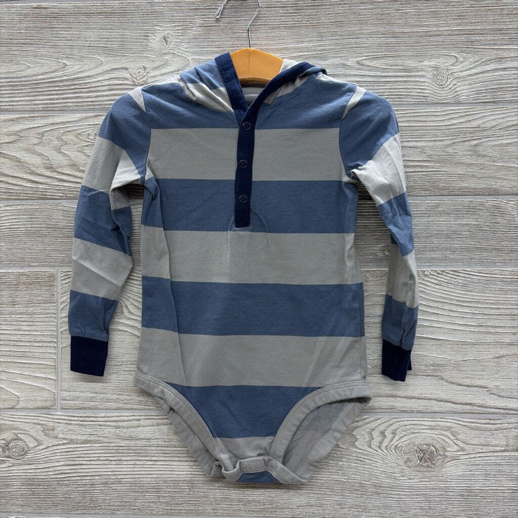 LS Henley Bodysuit W/ Hood Stripes 24m