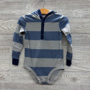 LS Henley Bodysuit W/ Hood Stripes 24m