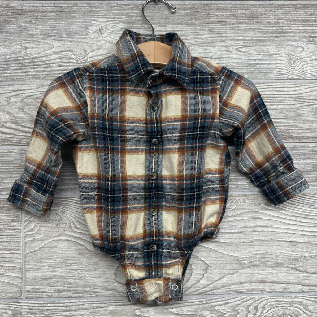 LS Plaid Button Up Flannel Bodysuit 12m