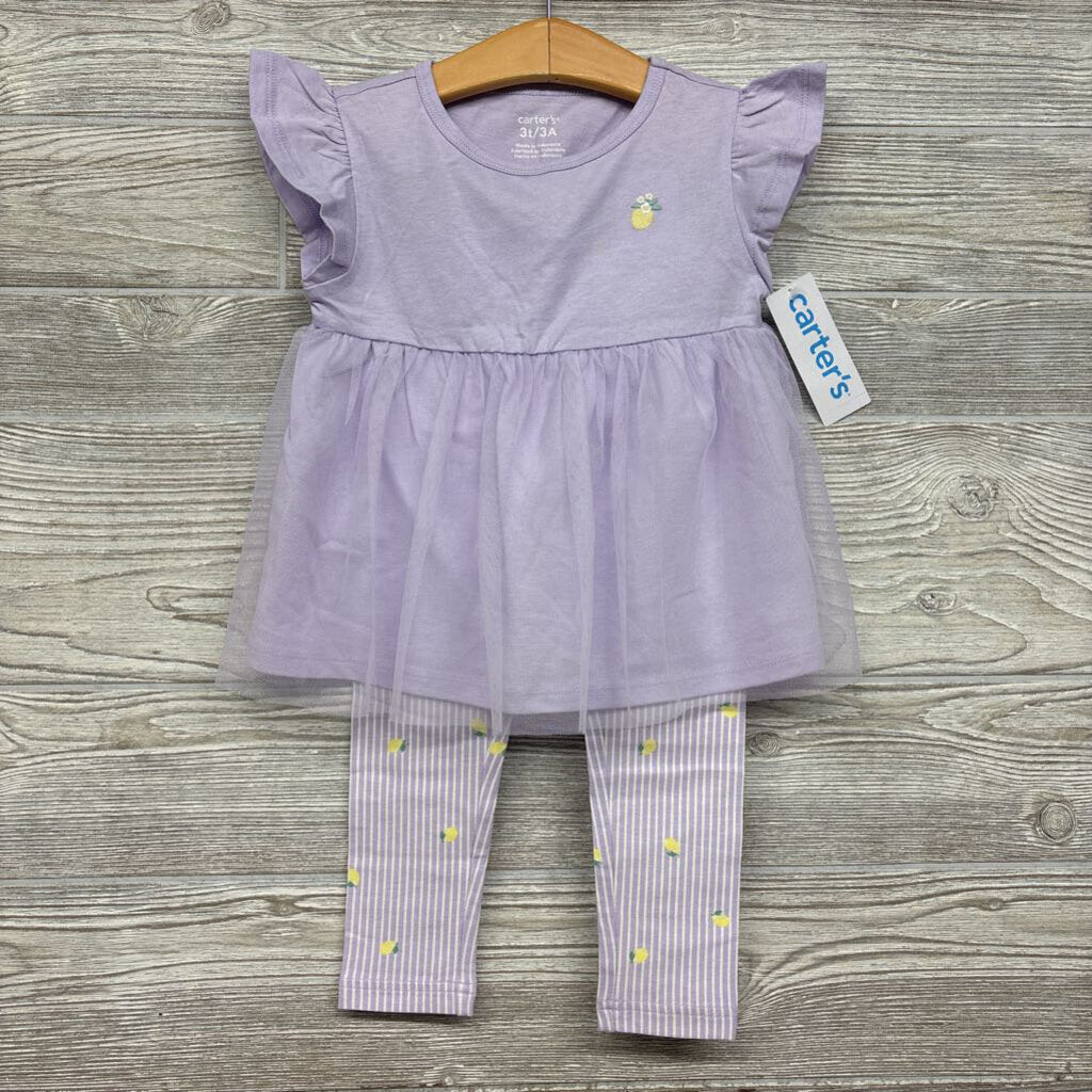 NEW Tunic Shirt Tulle W/ Leggings Stripes Lemons 3T