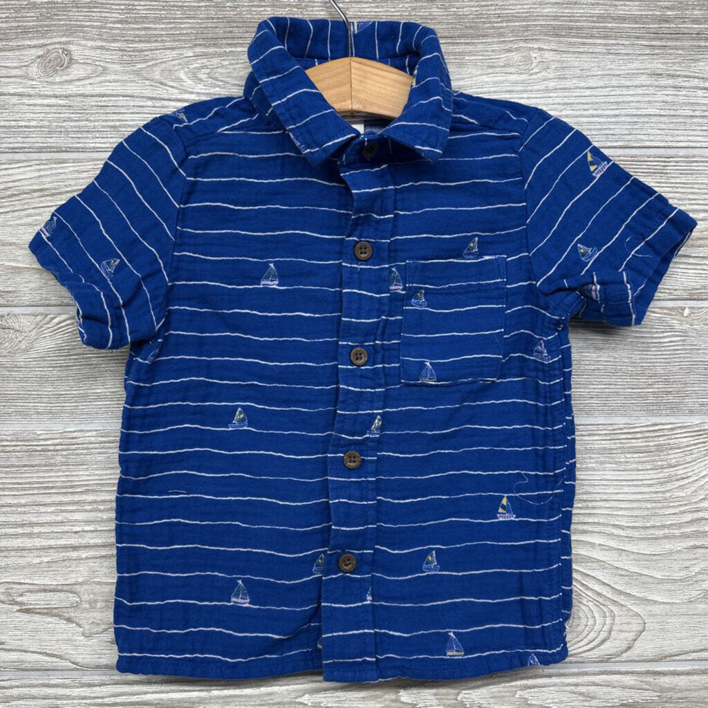 Muslin SS Button Up Shirt Sailboats 2t