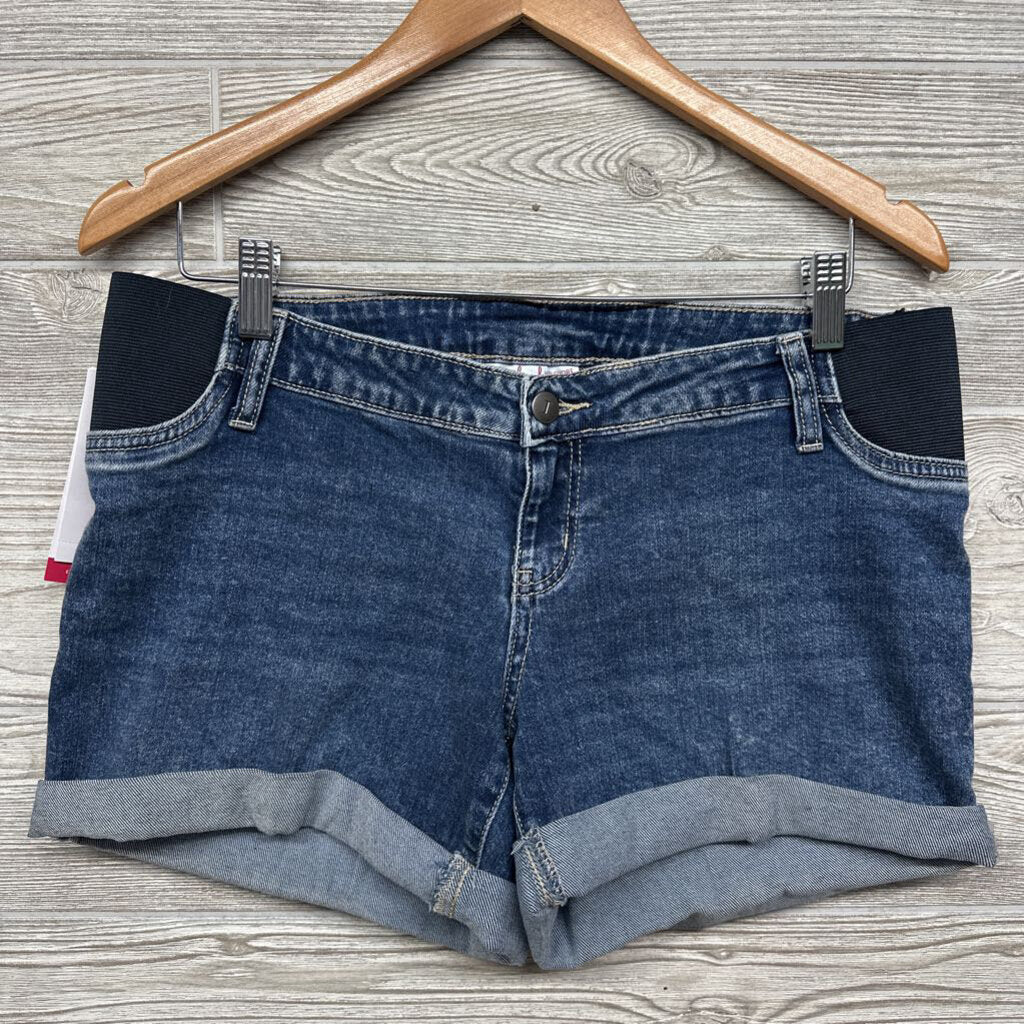NEW Side Panel Denim Midi Shorts Cuffed 6/Small