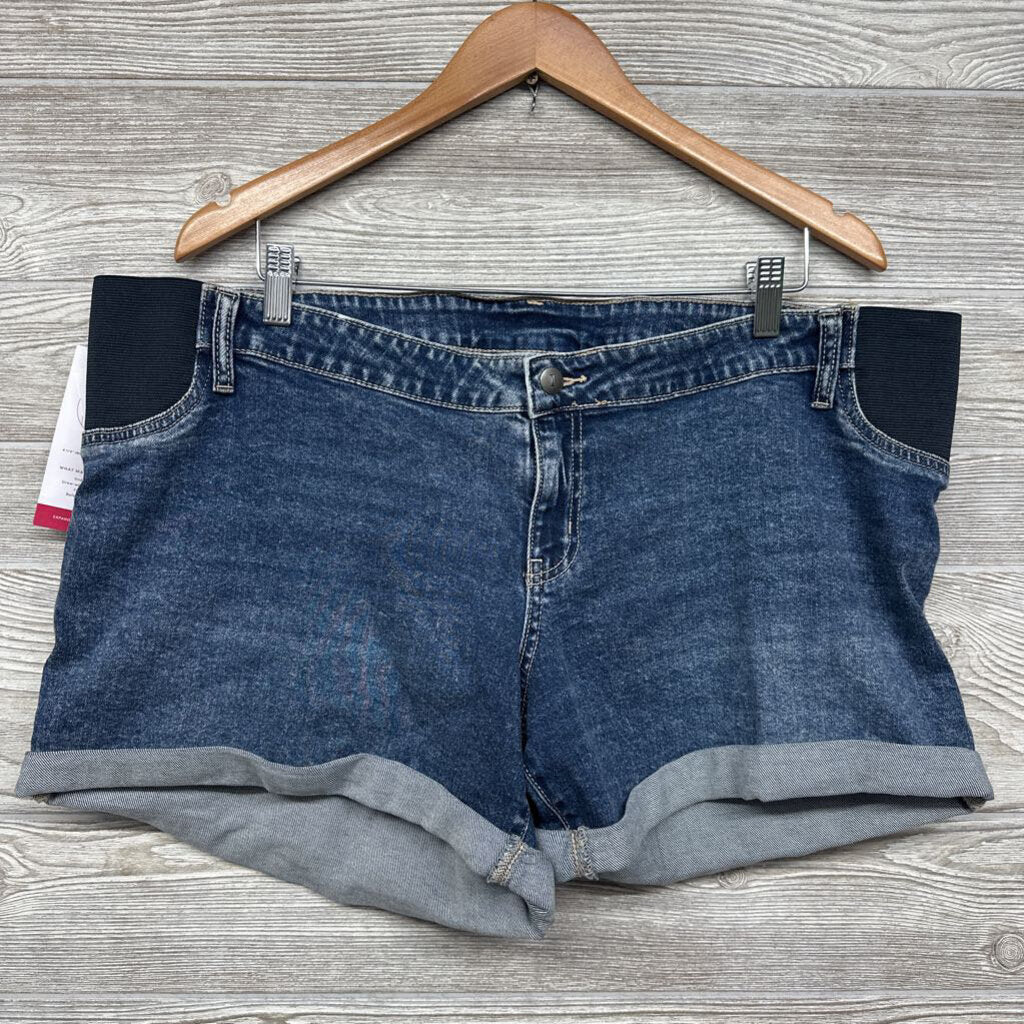 NEW Side Panel Denim Midi Shorts Cuffed 16/XL